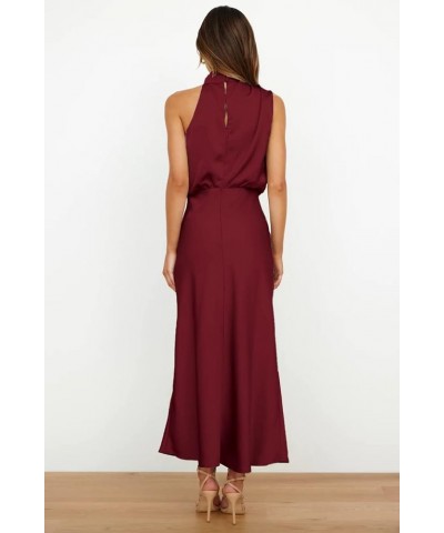 Women's Elegant Dress Sleeveless Satin Dress Formal for Wedding Guest Cocktail Party Wine Red $18.86 Dresses