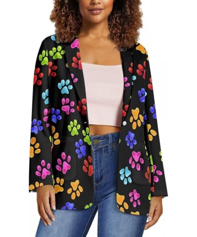 Dog Paw Women's Graphic Print Blazer Button Open Front Long Sleeve Jacket Colorful Dog Paw $21.23 Blazers