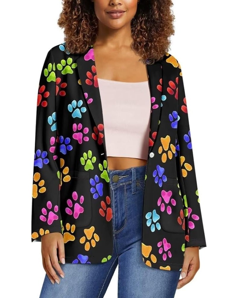 Dog Paw Women's Graphic Print Blazer Button Open Front Long Sleeve Jacket Colorful Dog Paw $21.23 Blazers