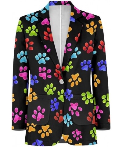 Dog Paw Women's Graphic Print Blazer Button Open Front Long Sleeve Jacket Colorful Dog Paw $21.23 Blazers