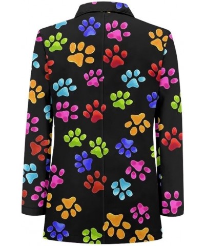 Dog Paw Women's Graphic Print Blazer Button Open Front Long Sleeve Jacket Colorful Dog Paw $21.23 Blazers