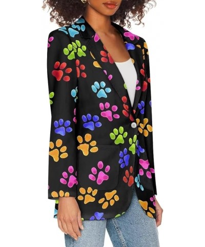 Dog Paw Women's Graphic Print Blazer Button Open Front Long Sleeve Jacket Colorful Dog Paw $21.23 Blazers