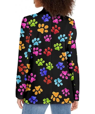 Dog Paw Women's Graphic Print Blazer Button Open Front Long Sleeve Jacket Colorful Dog Paw $21.23 Blazers