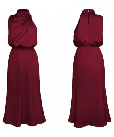 Women's Elegant Dress Sleeveless Satin Dress Formal for Wedding Guest Cocktail Party Wine Red $18.86 Dresses