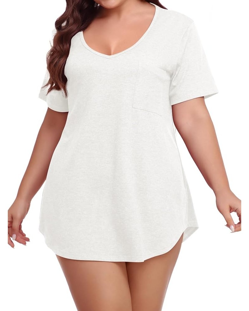 Women Plus Size V-Neck Tunic Tops Loose T Shirt with Pocket D-beige $11.79 Tops