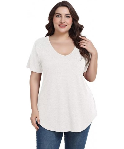 Women Plus Size V-Neck Tunic Tops Loose T Shirt with Pocket D-beige $11.79 Tops