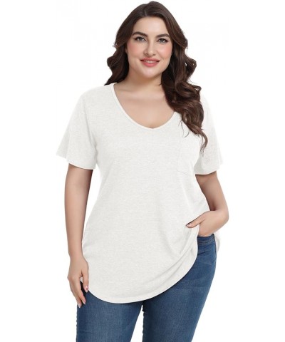 Women Plus Size V-Neck Tunic Tops Loose T Shirt with Pocket D-beige $11.79 Tops