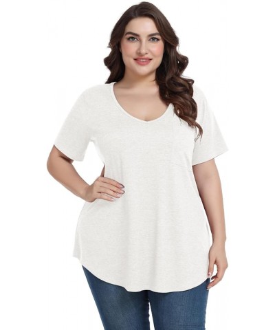 Women Plus Size V-Neck Tunic Tops Loose T Shirt with Pocket D-beige $11.79 Tops