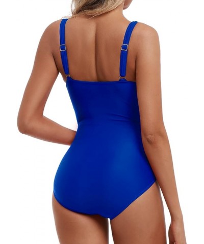 Women's One Piece Swimsuits Shirred Tank Swimwear Vintage Tummy Control Bathing Suits Royal Blue $23.77 Swimsuits