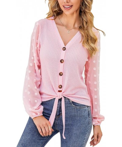 Women's V Neck Lace Patchwork Long Sleeve Ribbed Knit Pullover Sweater Tops Shirts Light Pink-button Down Tops $12.25 Sweaters