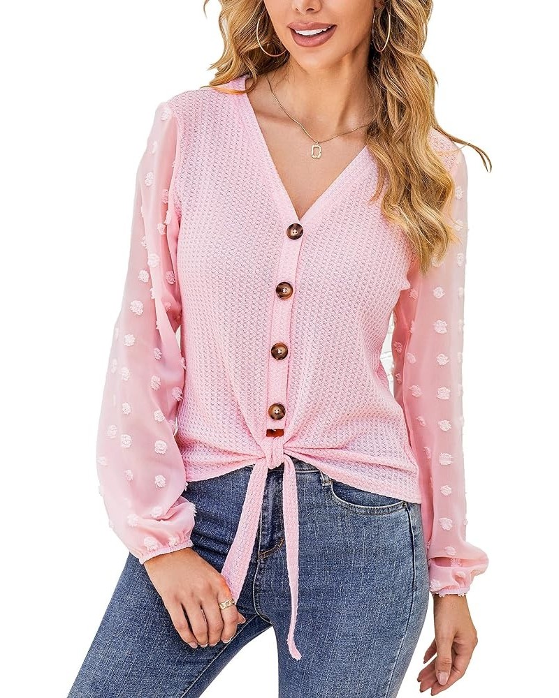 Women's V Neck Lace Patchwork Long Sleeve Ribbed Knit Pullover Sweater Tops Shirts Light Pink-button Down Tops $12.25 Sweaters