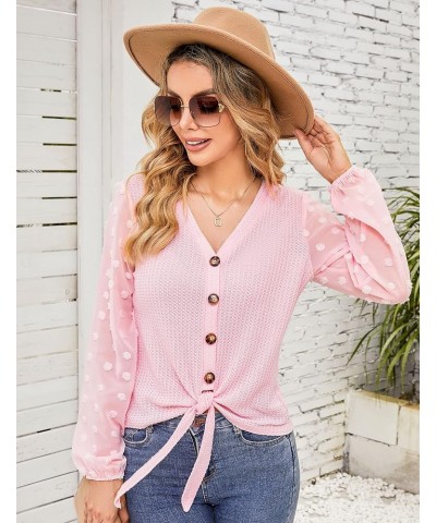 Women's V Neck Lace Patchwork Long Sleeve Ribbed Knit Pullover Sweater Tops Shirts Light Pink-button Down Tops $12.25 Sweaters