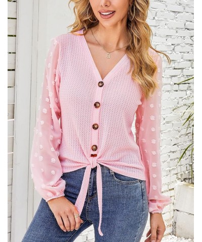 Women's V Neck Lace Patchwork Long Sleeve Ribbed Knit Pullover Sweater Tops Shirts Light Pink-button Down Tops $12.25 Sweaters