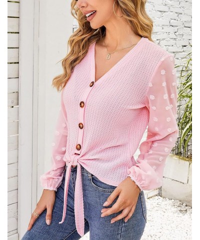 Women's V Neck Lace Patchwork Long Sleeve Ribbed Knit Pullover Sweater Tops Shirts Light Pink-button Down Tops $12.25 Sweaters