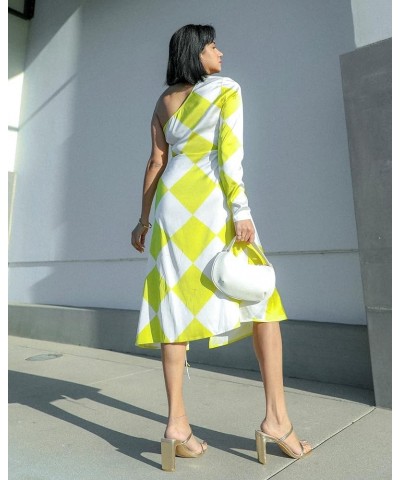 Women's Geometric Print One-Sleeve Silky Midi Dress Sulphur Spring/Ivory $11.84 Dresses