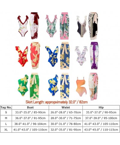 Women One Piece Swimsuit Vintage Floral Bathing Suits with Cover up Wrap Skirts Sarongs 2 Piece Monokini Beachwear Pink $24.2...