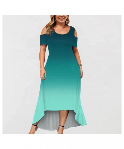 Maxi Dress for Women Beach Vacation Fashion Plus Size Summer Sexy Dresses Crewneck Short Sleeve Flowy Long Dress 03-green Sun...