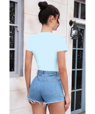 Women's Crew Neck Short Sleeve Slim Fit T Shirts tops Basic Bodysuit Leotard Clothing Short Sleeve Light Blue 02 $10.42 Bodys...