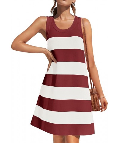 Women's Summer Sleeveless Striped Mini Dress 2024 Crewneck Color Block Casual A Line Short Dresses Red $20.99 Dresses