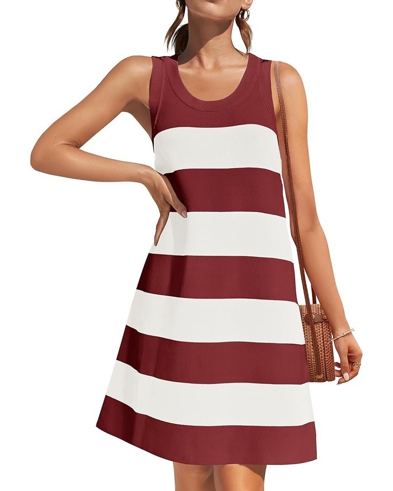 Women's Summer Sleeveless Striped Mini Dress 2024 Crewneck Color Block Casual A Line Short Dresses Red $20.99 Dresses