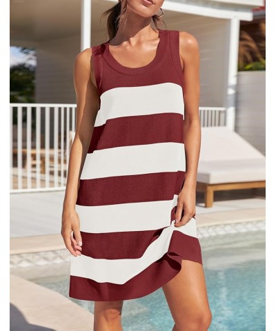 Women's Summer Sleeveless Striped Mini Dress 2024 Crewneck Color Block Casual A Line Short Dresses Red $20.99 Dresses