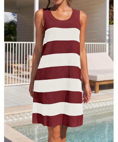 Women's Summer Sleeveless Striped Mini Dress 2024 Crewneck Color Block Casual A Line Short Dresses Red $20.99 Dresses