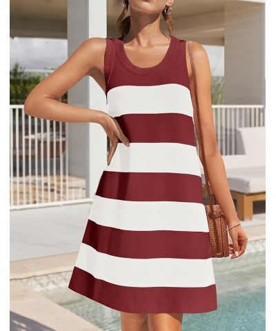 Women's Summer Sleeveless Striped Mini Dress 2024 Crewneck Color Block Casual A Line Short Dresses Red $20.99 Dresses