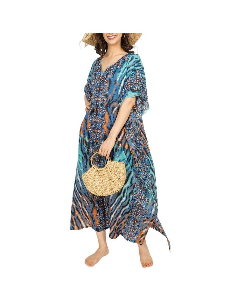 Women Long Maxi Dress Plus Size Kaftan Beach Cover Up Embroidery Short Sleev Ladies Caftan Loungewear for Any Occasion Tg-mlk...