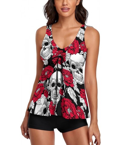 Tummy Control Tankini Bathing Suits for Women 2 Piece Swimsuits Tank Top with Boyshorts Vintage Skull $16.11 Swimsuits