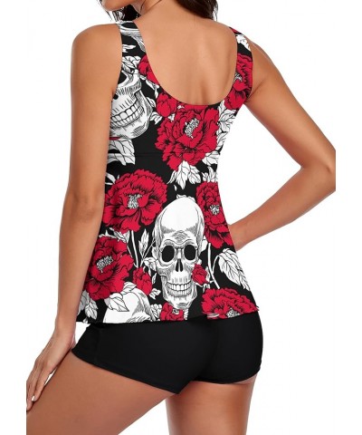 Tummy Control Tankini Bathing Suits for Women 2 Piece Swimsuits Tank Top with Boyshorts Vintage Skull $16.11 Swimsuits