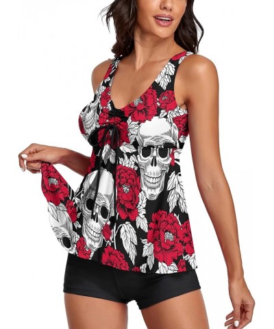 Tummy Control Tankini Bathing Suits for Women 2 Piece Swimsuits Tank Top with Boyshorts Vintage Skull $16.11 Swimsuits