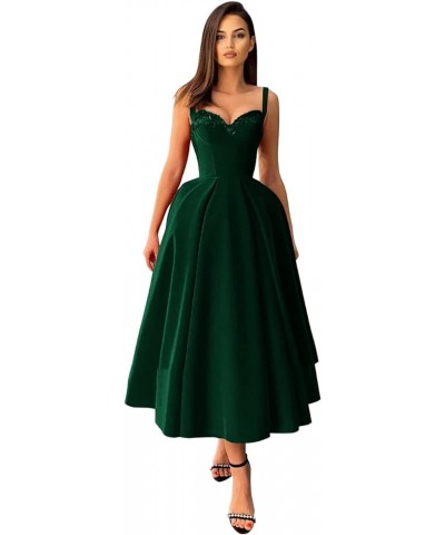 Spaghetti Straps Velvet Prom Dresses Tea Length V Neck Formal Evening Party Gowns A-Line Cocktail Dress Emerald Green $38.99 ...