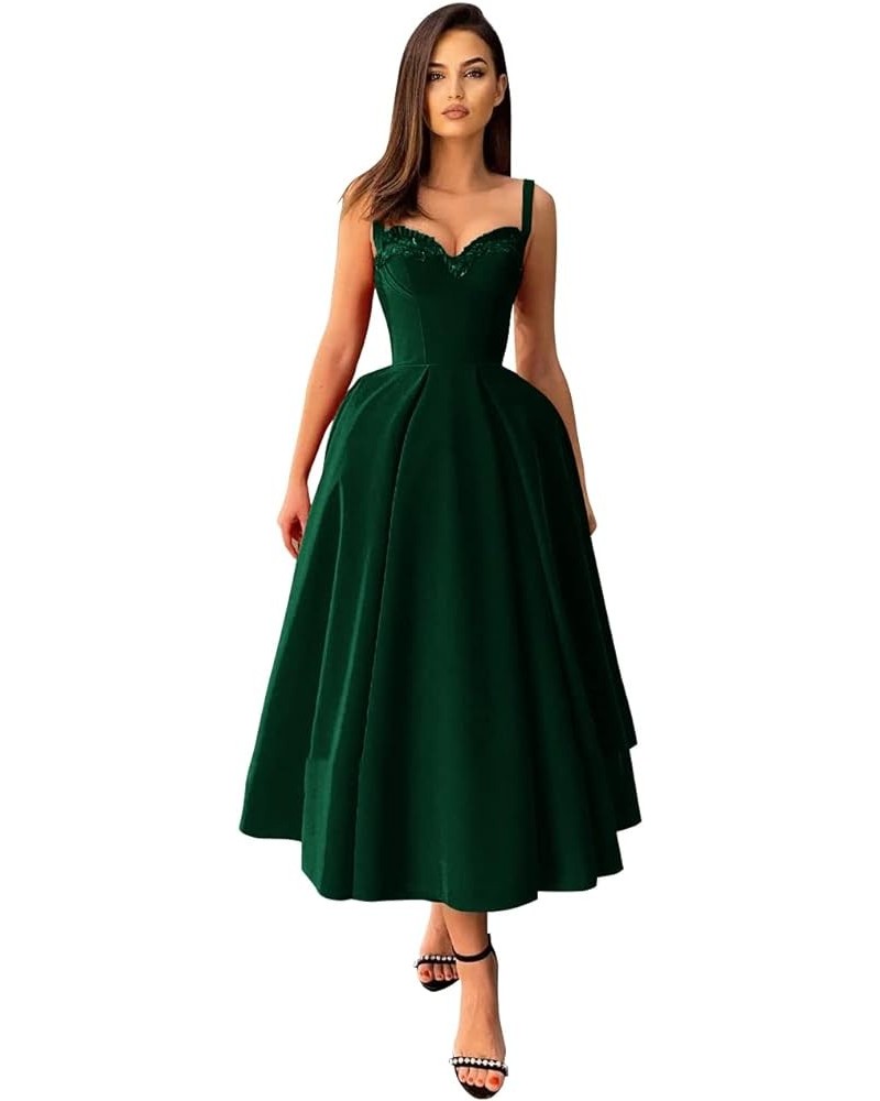 Spaghetti Straps Velvet Prom Dresses Tea Length V Neck Formal Evening Party Gowns A-Line Cocktail Dress Emerald Green $38.99 ...