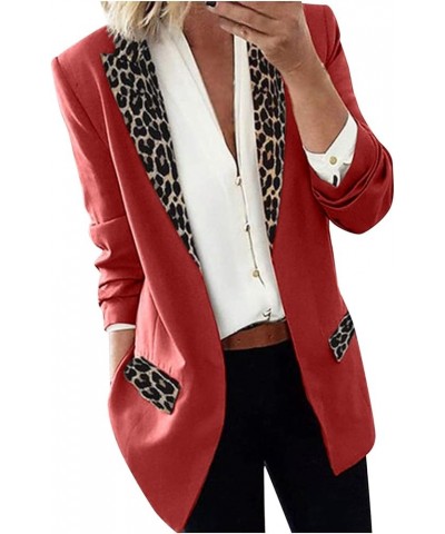 Womens Blazer Jacket Notch Lapel Leopard Print Shoulder Pad Open Front Jacket Coat Stylish Relaxed Fit Blazers 05 Red $11.59 ...