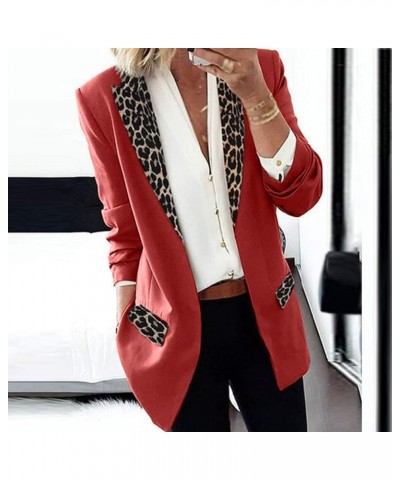 Womens Blazer Jacket Notch Lapel Leopard Print Shoulder Pad Open Front Jacket Coat Stylish Relaxed Fit Blazers 05 Red $11.59 ...