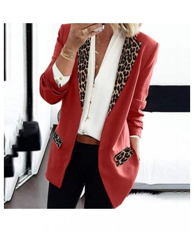 Womens Blazer Jacket Notch Lapel Leopard Print Shoulder Pad Open Front Jacket Coat Stylish Relaxed Fit Blazers 05 Red $11.59 ...