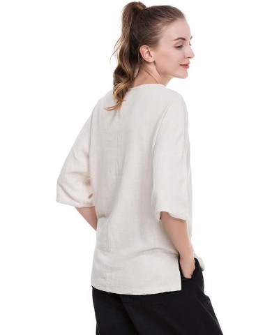 Women's Essential Casual Loose Solid Cotton Linen Tops Blouses Beige $13.16 Blouses