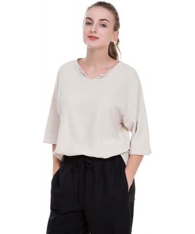 Women's Essential Casual Loose Solid Cotton Linen Tops Blouses Beige $13.16 Blouses