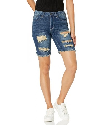 Juniors Bermuda Denim Shorts for Women Blue Solid Distressed Or Camo Prints Classic Blue Ripped $8.19 Shorts