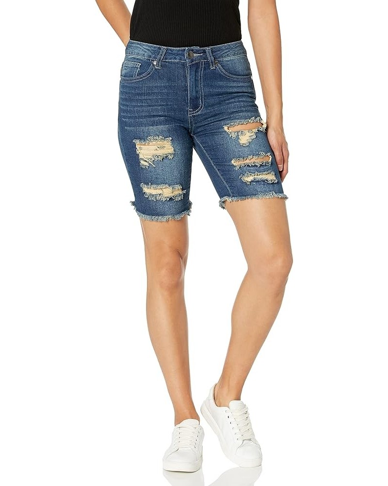 Juniors Bermuda Denim Shorts for Women Blue Solid Distressed Or Camo Prints Classic Blue Ripped $8.19 Shorts