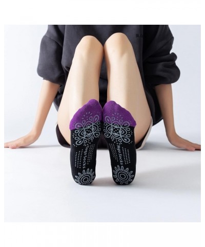 Yoga Pilates Socks with Grips Cross Band for Women Non Slip Cushioned Ankle Socks for Barre Ballet Dance Purple $8.84 Activewear