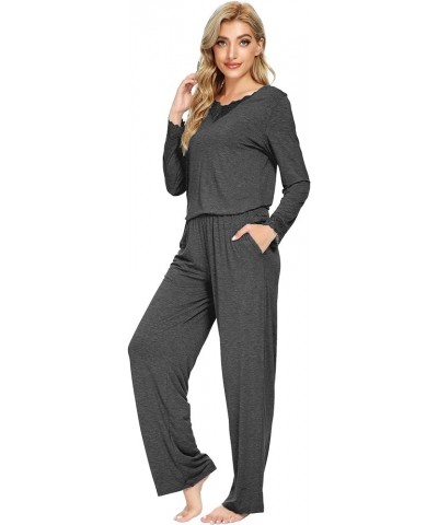 Bamboo Soft Pajamas Sets for Women Long Sleeve Sleepwear Loose Comfy Pjs Set with Pants Plus Size Loungewear S-4X V Neck A-ch...