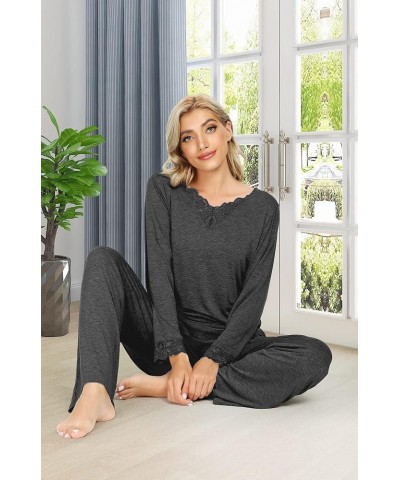 Bamboo Soft Pajamas Sets for Women Long Sleeve Sleepwear Loose Comfy Pjs Set with Pants Plus Size Loungewear S-4X V Neck A-ch...