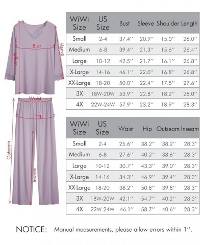 Bamboo Soft Pajamas Sets for Women Long Sleeve Sleepwear Loose Comfy Pjs Set with Pants Plus Size Loungewear S-4X V Neck A-ch...