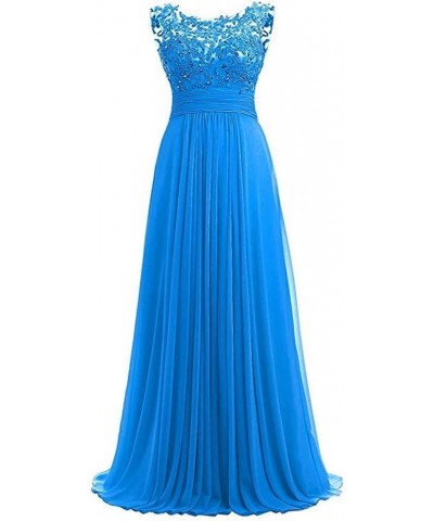 Women Long Beaded Chiffon Bridesmaid Dresses Prom Formal Dress Ocean Blue $16.32 Dresses