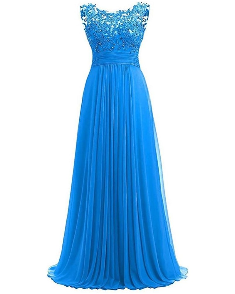 Women Long Beaded Chiffon Bridesmaid Dresses Prom Formal Dress Ocean Blue $16.32 Dresses