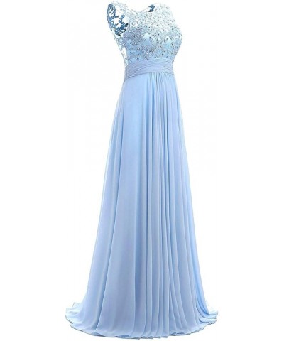 Women Long Beaded Chiffon Bridesmaid Dresses Prom Formal Dress Ocean Blue $16.32 Dresses