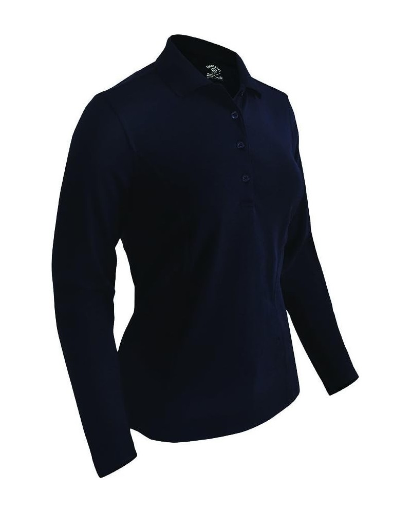 Women's Long Sleeve Medium Weight Pique Solid Polo 2369 Black $9.79 Activewear