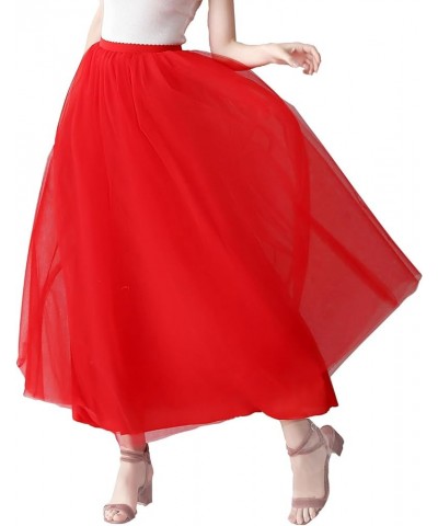 Womens A line Maxi Princess Tulle Tutu Skirt for Prom Party Red $13.80 Skirts