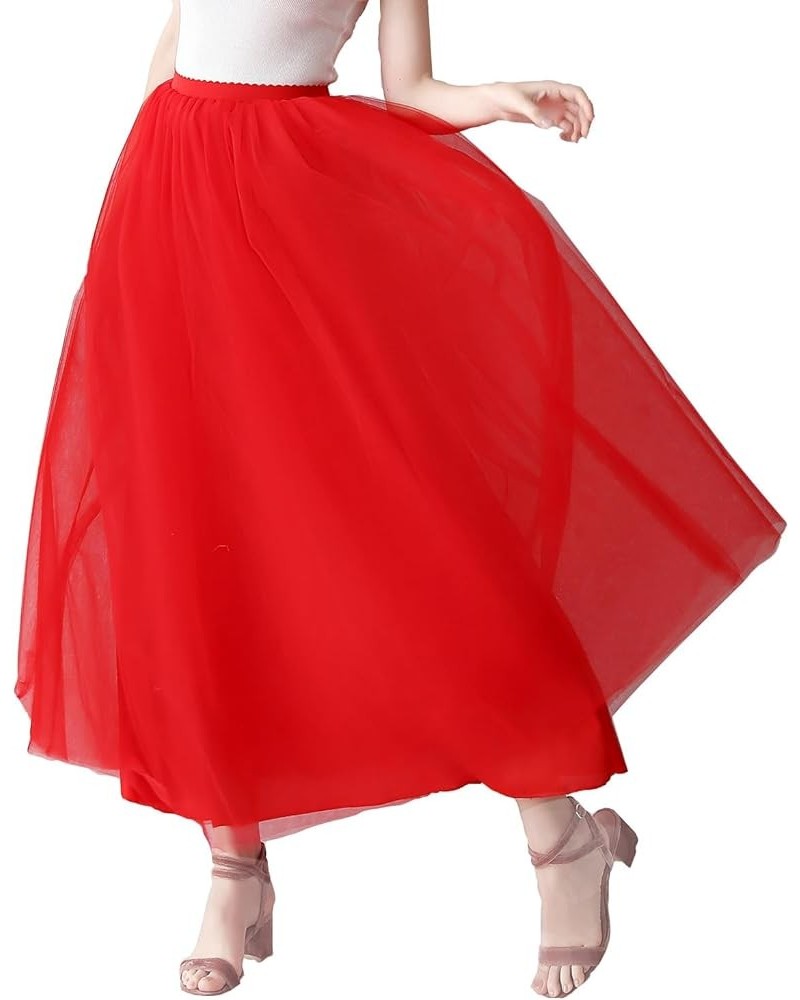 Womens A line Maxi Princess Tulle Tutu Skirt for Prom Party Red $13.80 Skirts